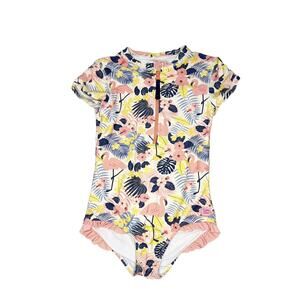 Ruffle Butts Tropical Print Rashguard Suit Size 10